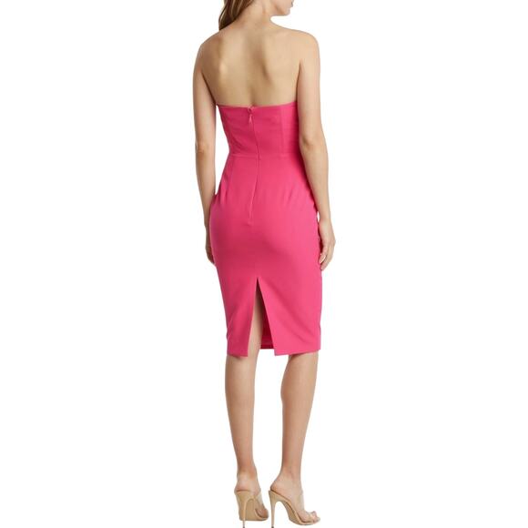 Lavish Alice Hot Pink Strapless Corset Bodycon Midi Cocktail Dress 10 NWT - Picture 3 of 8
